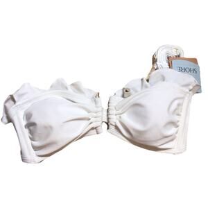 Shade & Shore U Front Ruffle Bikini Swimsuit Top Womens Sz S White Cottage